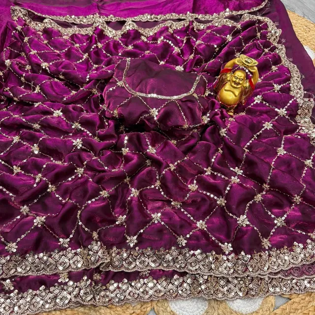 Grand Party Wear Saree – Original Gold Beads Handwork