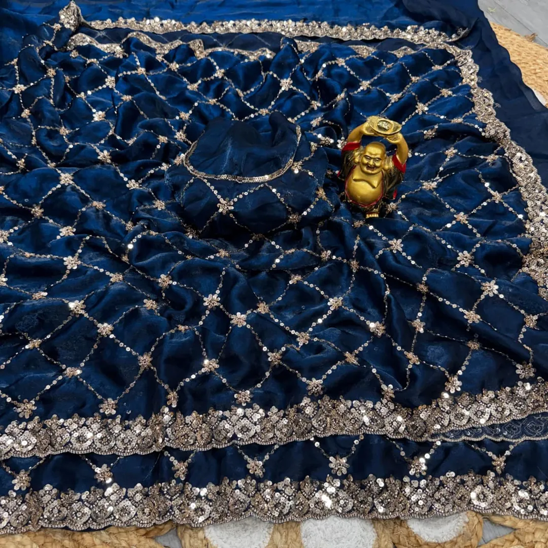 Grand Party Wear Saree – Original Gold Beads Handwork - View 3
