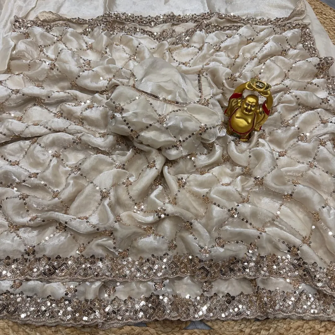 Grand Party Wear Saree – Original Gold Beads Handwork - View 4