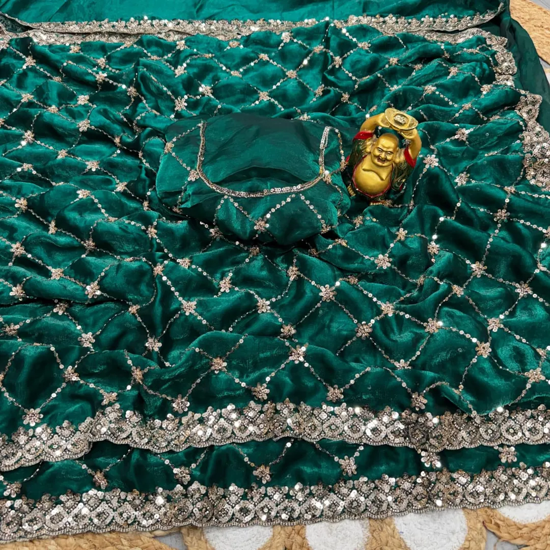 Grand Party Wear Saree – Original Gold Beads Handwork - View 5