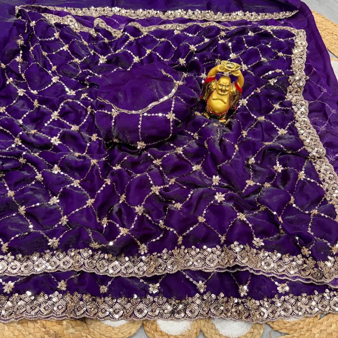 Grand Party Wear Saree – Original Gold Beads Handwork - View 6