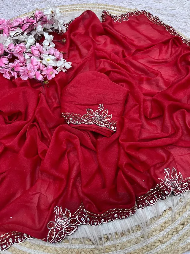 Star Georgette Blooming Saree with Jarkan Work