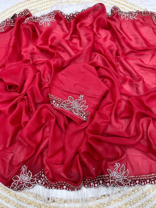 Star Georgette Blooming Saree with Jarkan Work - View 2