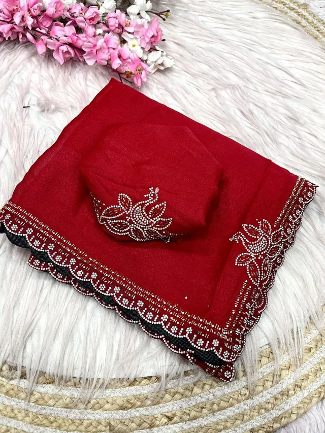 Star Georgette Blooming Saree with Jarkan Work - View 4
