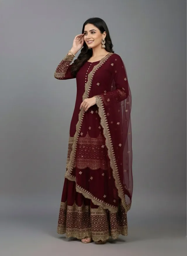 DN-250 – Elegant Embroidered Sequin Designer Sharara Set - View 2
