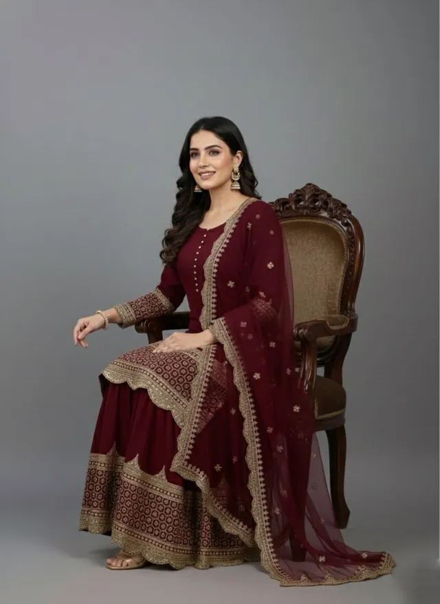 DN-250 – Elegant Embroidered Sequin Designer Sharara Set - View 3