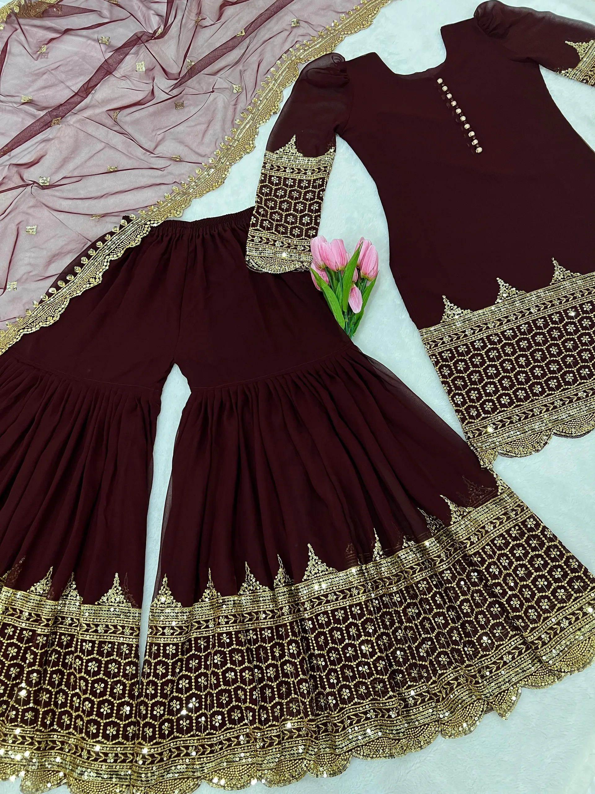 DN-250 – Elegant Embroidered Sequin Designer Sharara Set - View 4