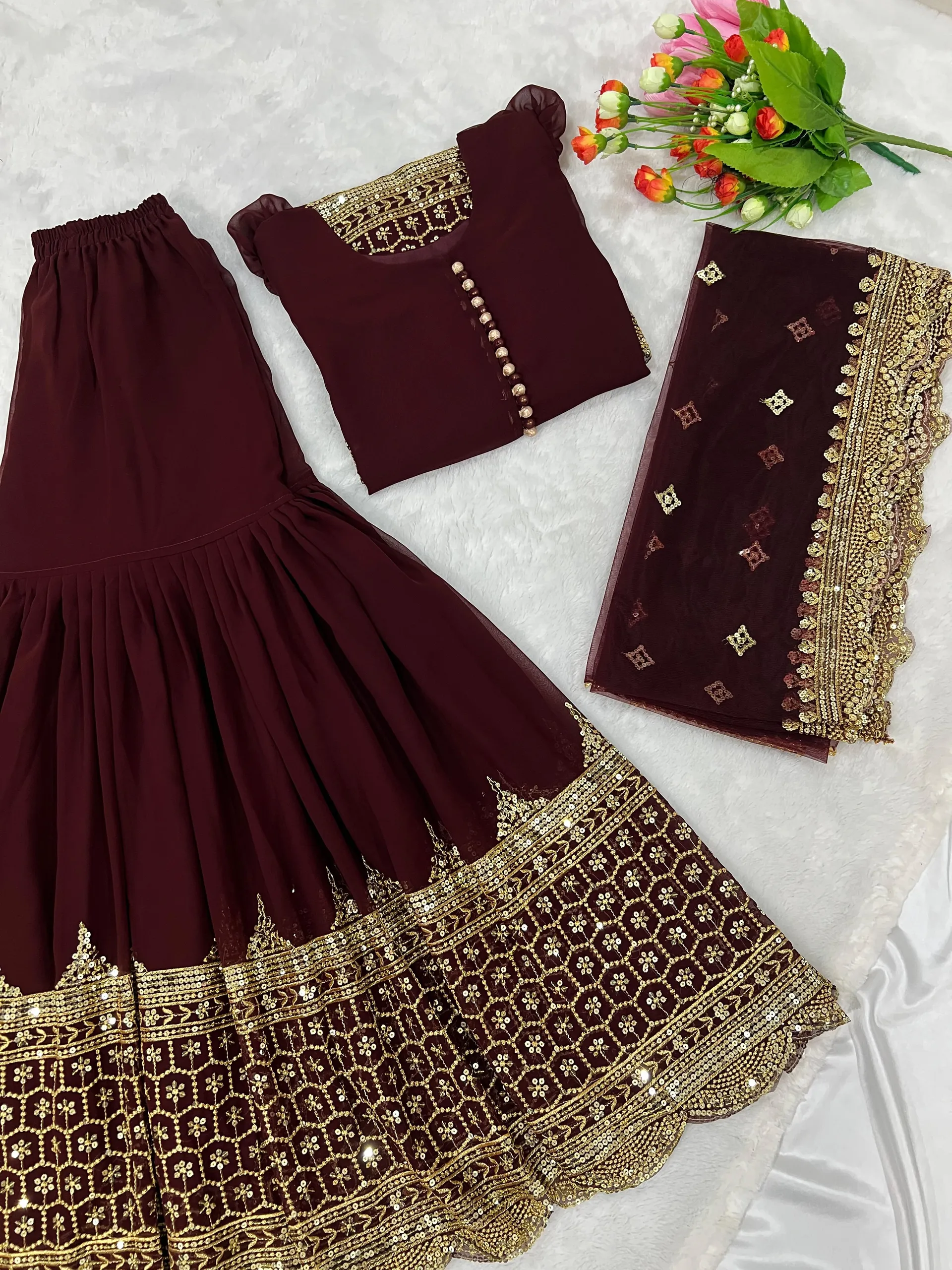 DN-250 – Elegant Embroidered Sequin Designer Sharara Set - View 5