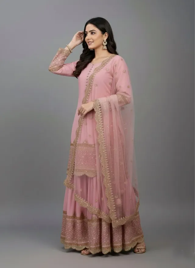 DN-250 – Elegant Embroidered Sequin Designer Sharara Set - View 2