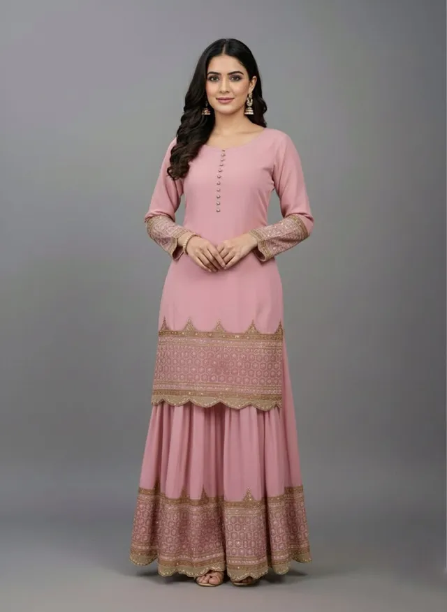 DN-250 – Elegant Embroidered Sequin Designer Sharara Set - View 4