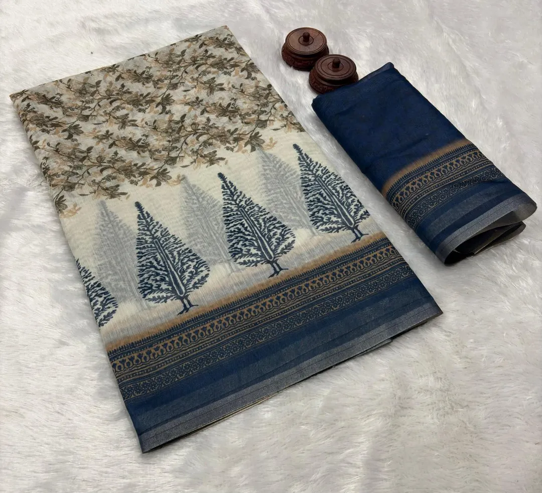 Soft Spun Cotton Slub Saree with Ikat-Style Digital Print - View 8
