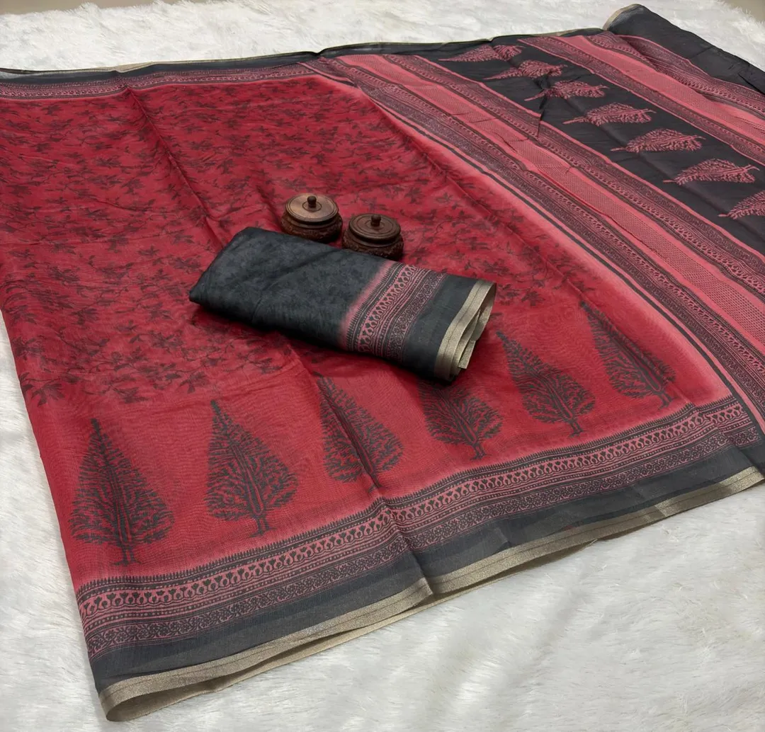 Soft Spun Cotton Slub Saree with Ikat-Style Digital Print - View 9