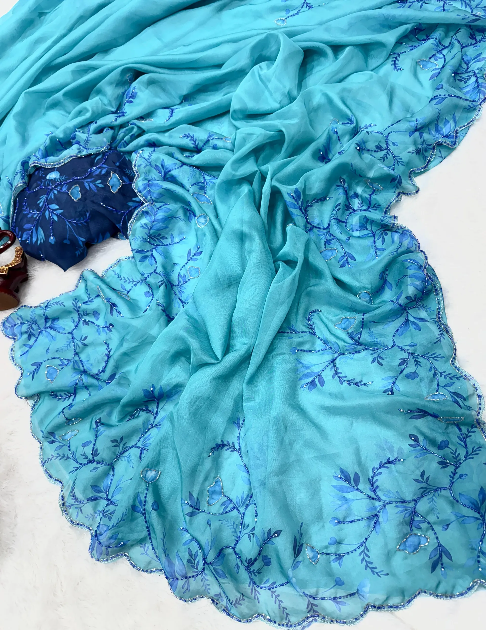 New Trending Floral Handwork Saree Collection - View 4