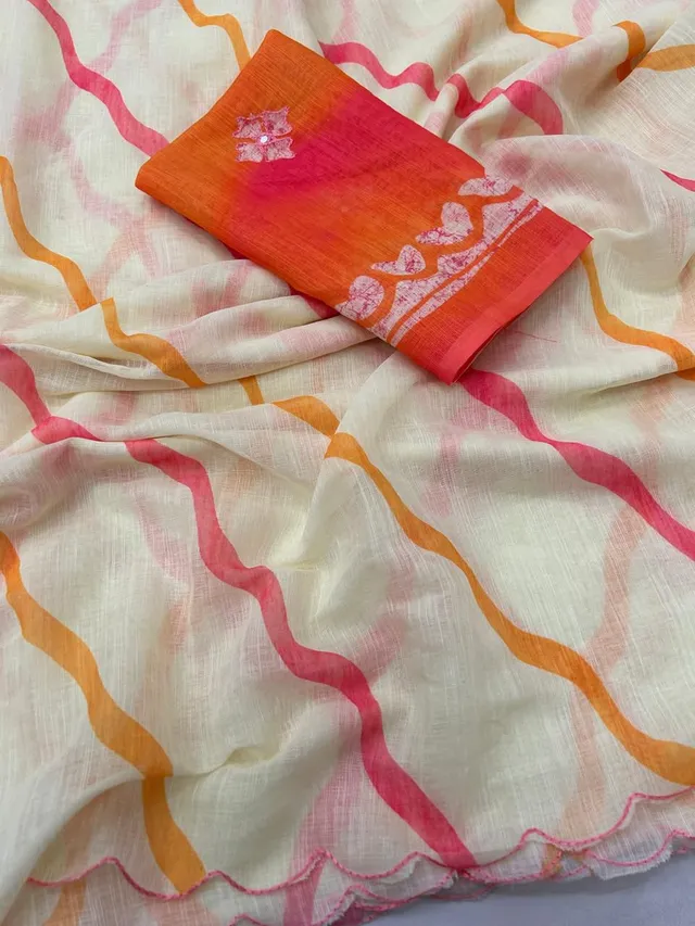 Soft Linen Cotton Digital Print Saree - View 2
