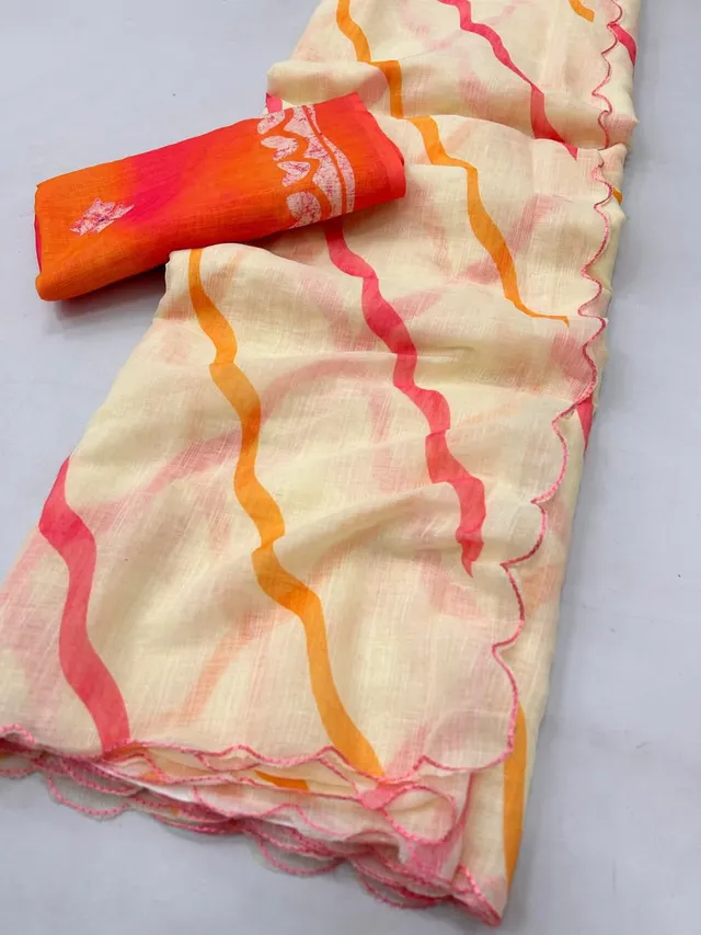 Soft Linen Cotton Digital Print Saree - View 4