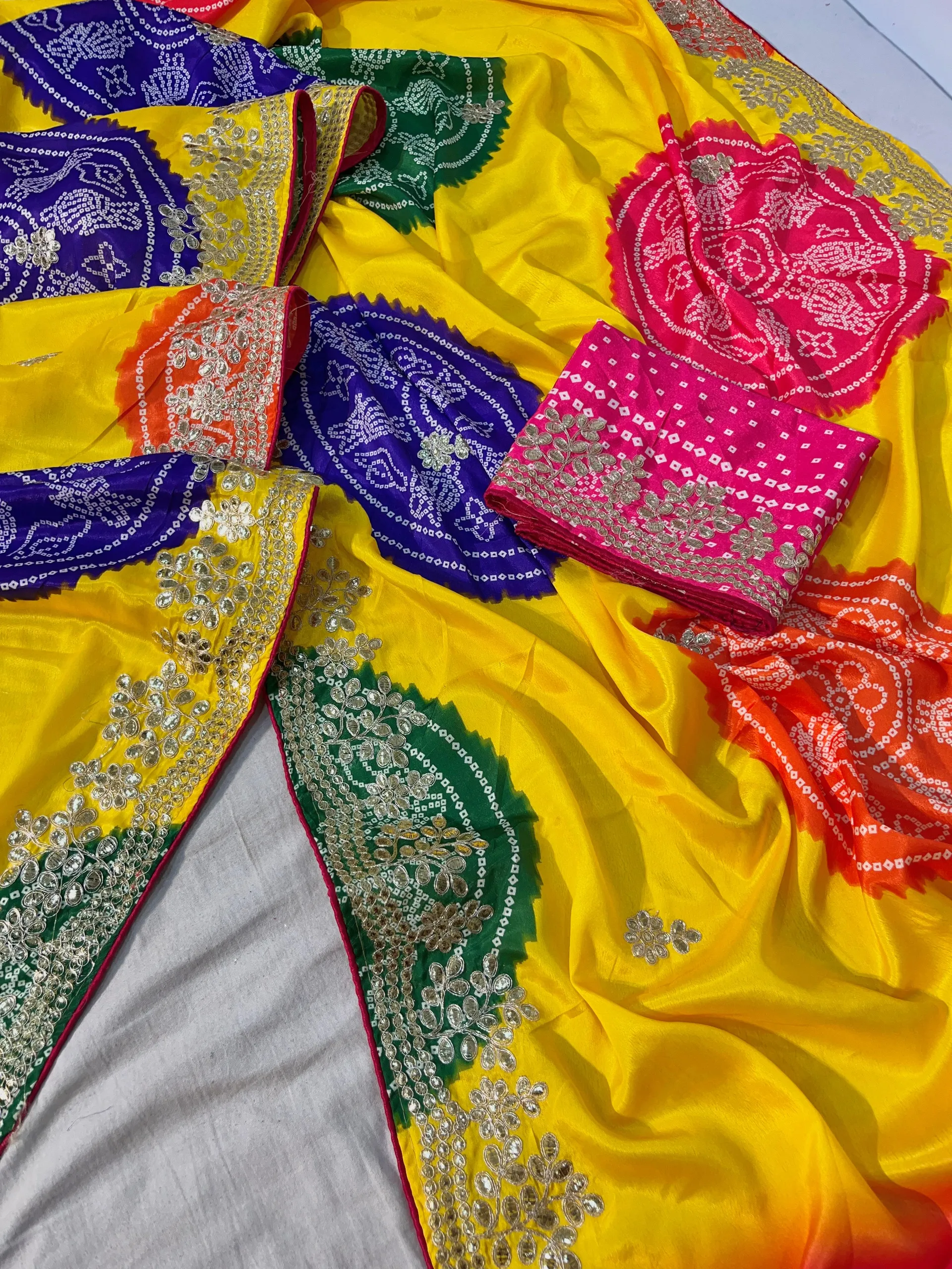 Premium Chinon Silk Digital Bandej Saree - View 3