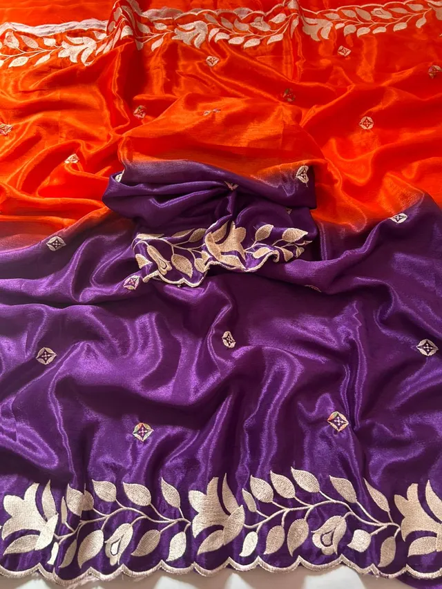 Soft Chinnon Saree with Heavy Embroidery & Zari Work - Soft Chinon Saree Online India - Buy at ₹1299 - Image 1