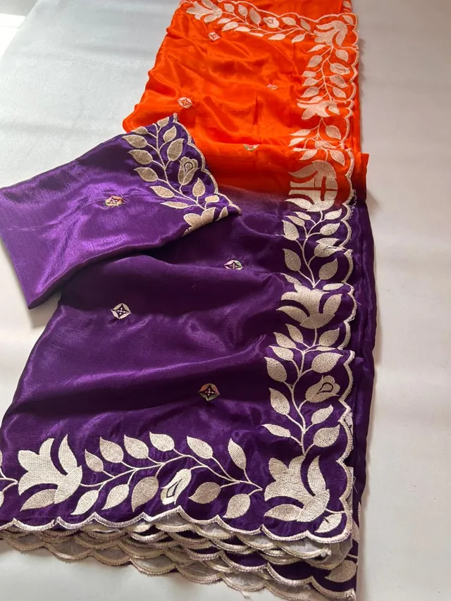 Soft Chinnon Saree with Heavy Embroidery & Zari Work - View 2