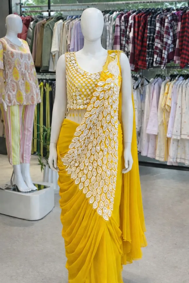 New Super Trending Embroidery Sequence Ready-to-Wear Saree - View 2