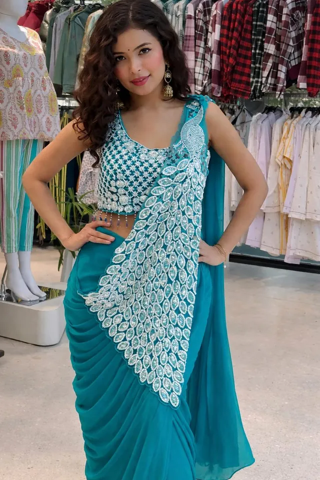 New Super Trending Embroidery Sequence Ready-to-Wear Saree