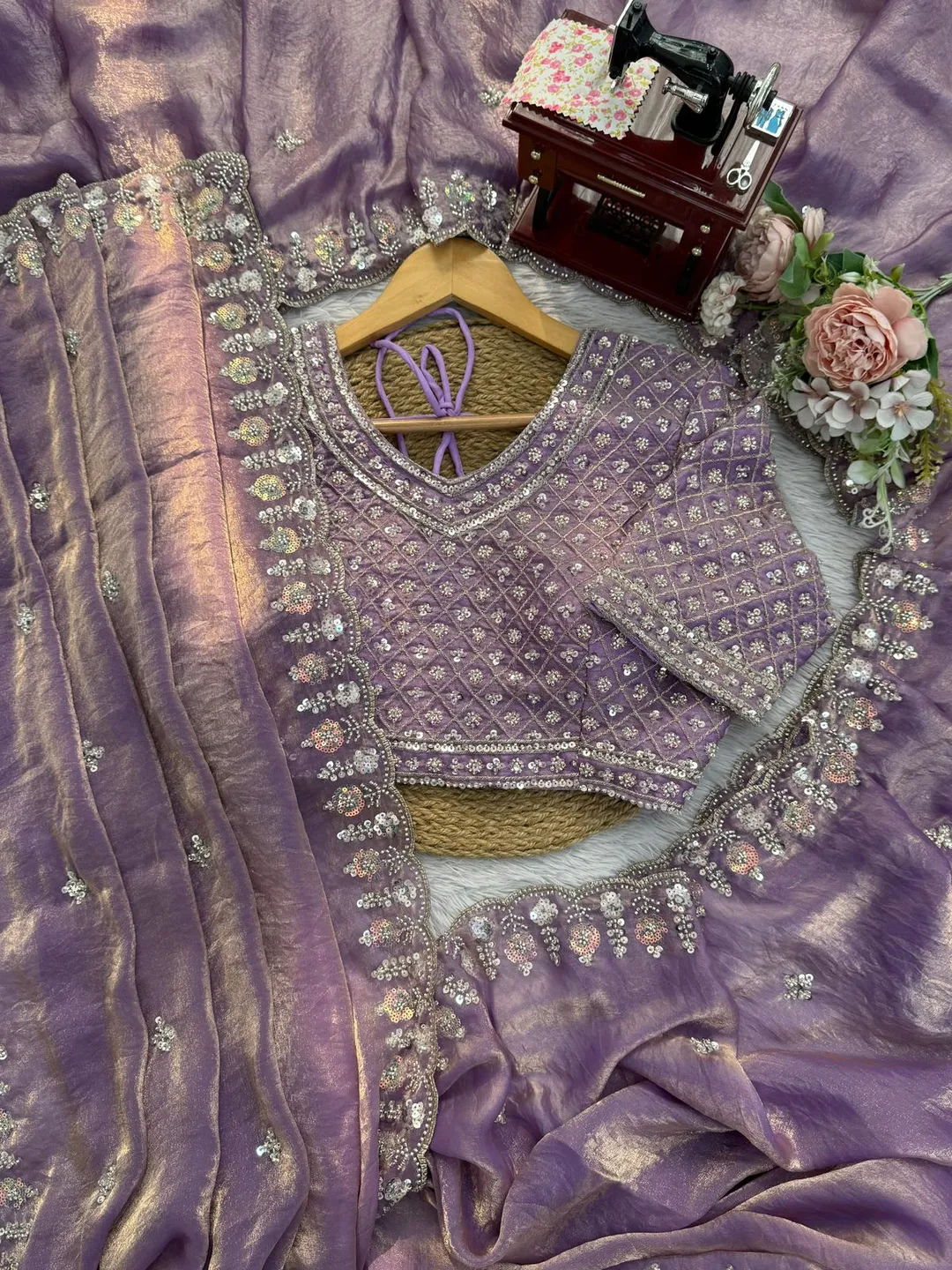 Designer Fendy Silk Saree with Beads Work – Elegance Redefined