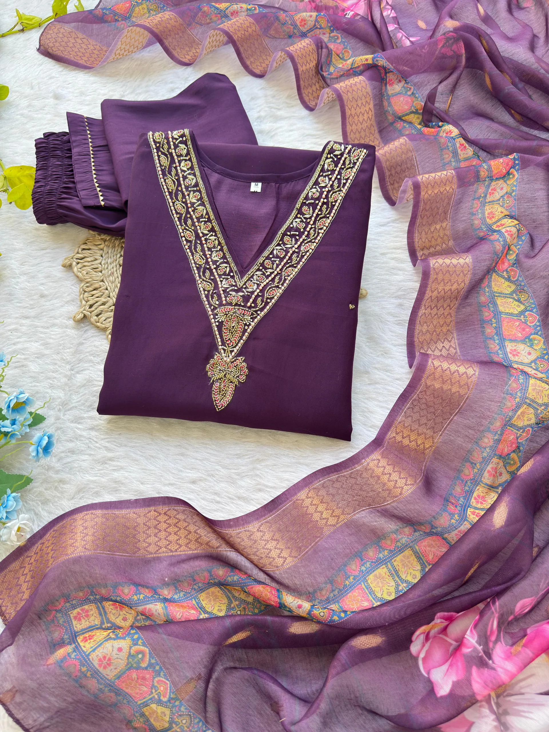 Designer Kurti Pant Dupatta 3-Piece Set - View 2