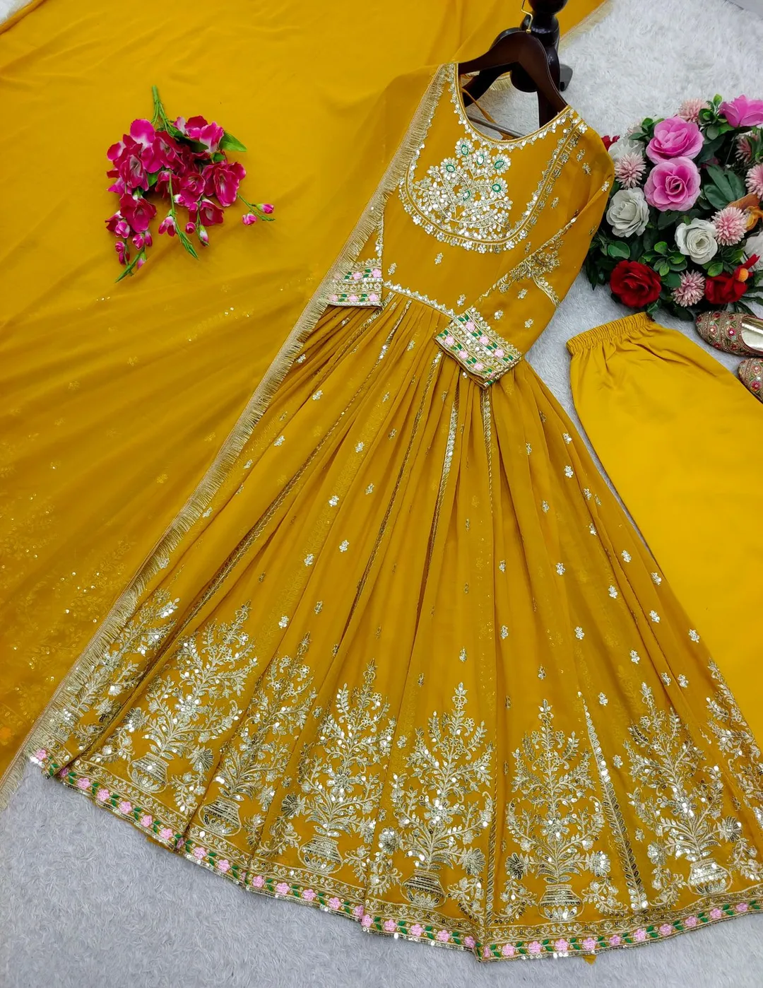 Heavy Pure Blooming Georgette Gown Set – Ready to Wear - View 3