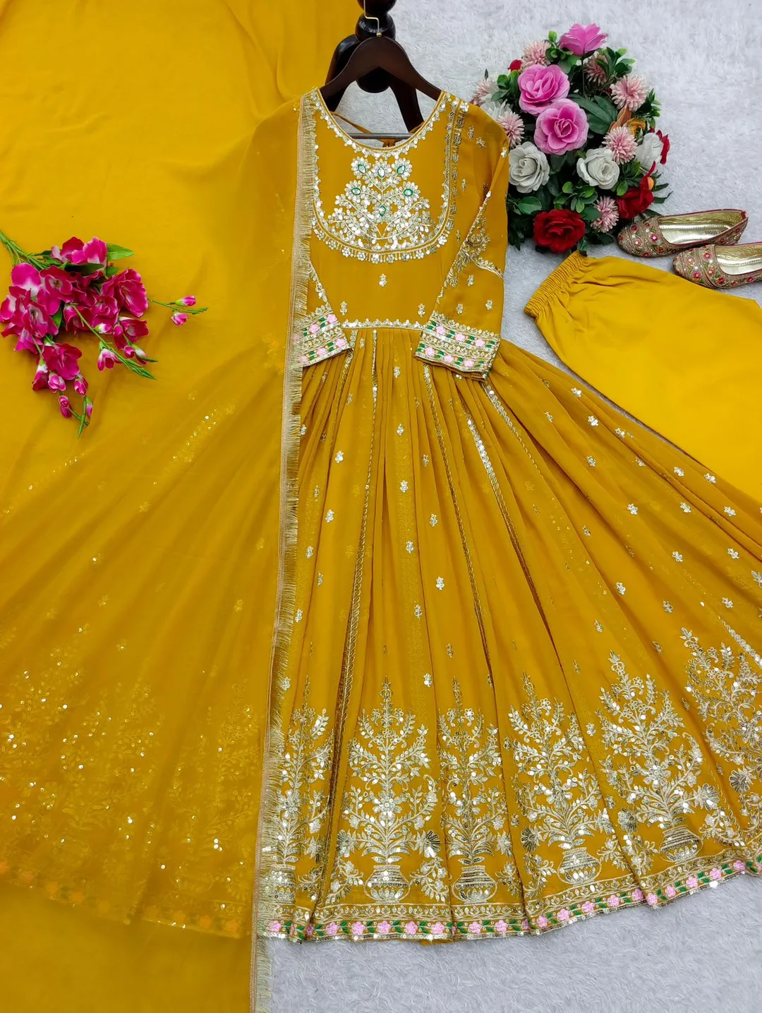 Heavy Pure Blooming Georgette Gown Set – Ready to Wear - View 4