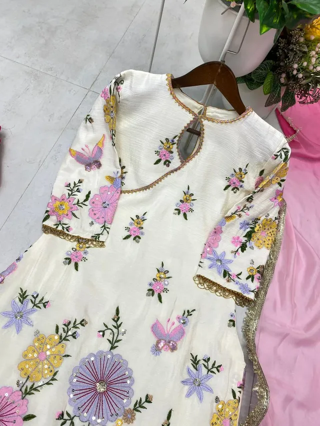 Designer Embroidered Boat Neck Top with Tulip Salwar Set - View 3
