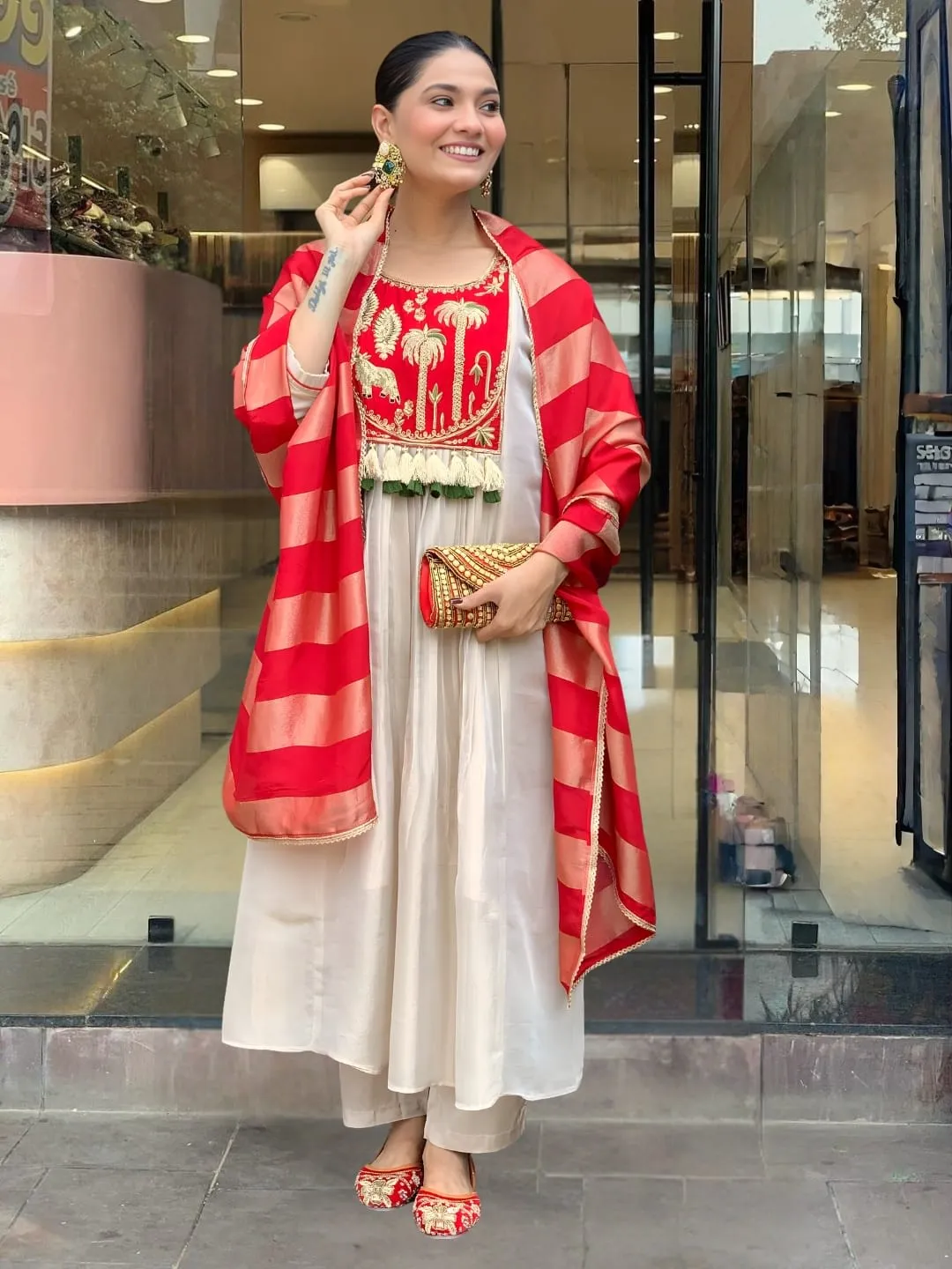 New Launch – Silk Embroidered Flared Kurta Set - Premium Silk Saree Online India - Buy at ₹1499 - Image 1