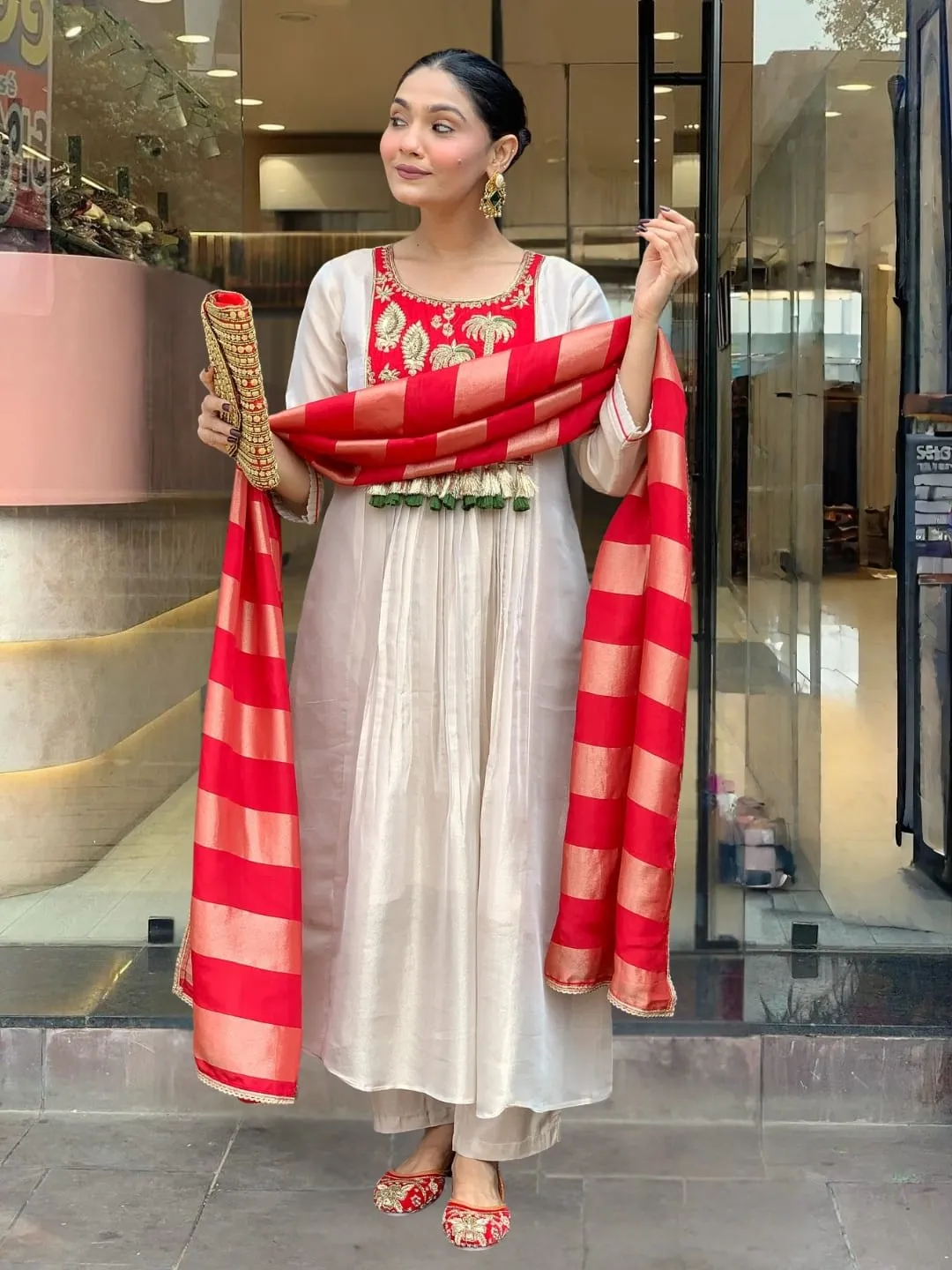 New Launch – Silk Embroidered Flared Kurta Set - View 3