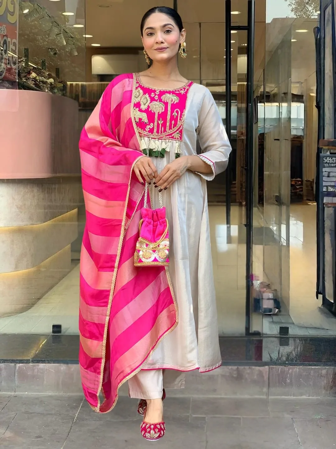 New Launch – Silk Embroidered Flared Kurta Set - View 3