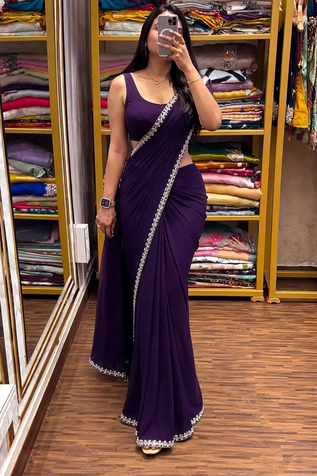 Ready to Wear - Trending Embroidery Sequence Work Saree with Koti - View 5
