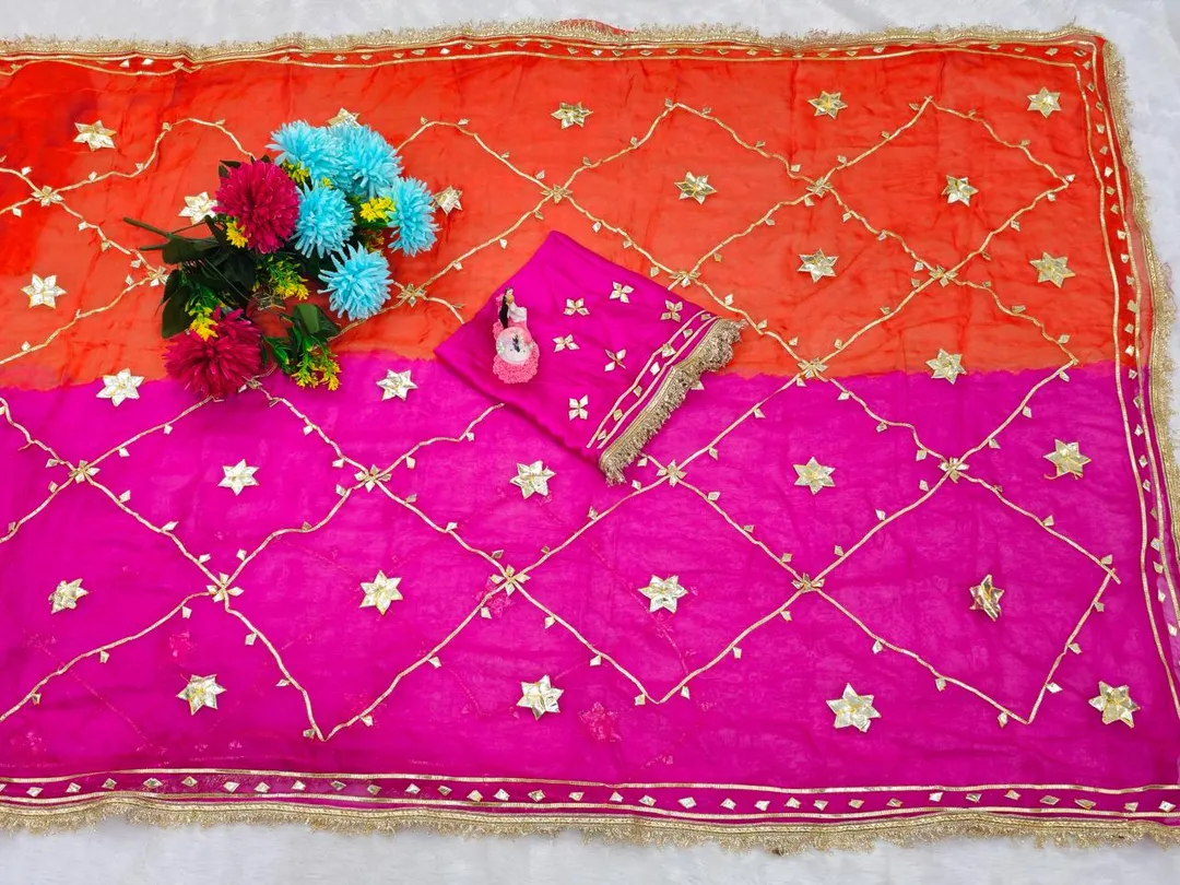 Most Viral & Trending Hand Charkhi Gotta Work Saree (Code: 1227) - Pure Chiffon Saree Online India - Buy at ₹2299 - Image 1