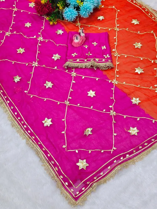 Most Viral & Trending Hand Charkhi Gotta Work Saree (Code: 1227) - View 4