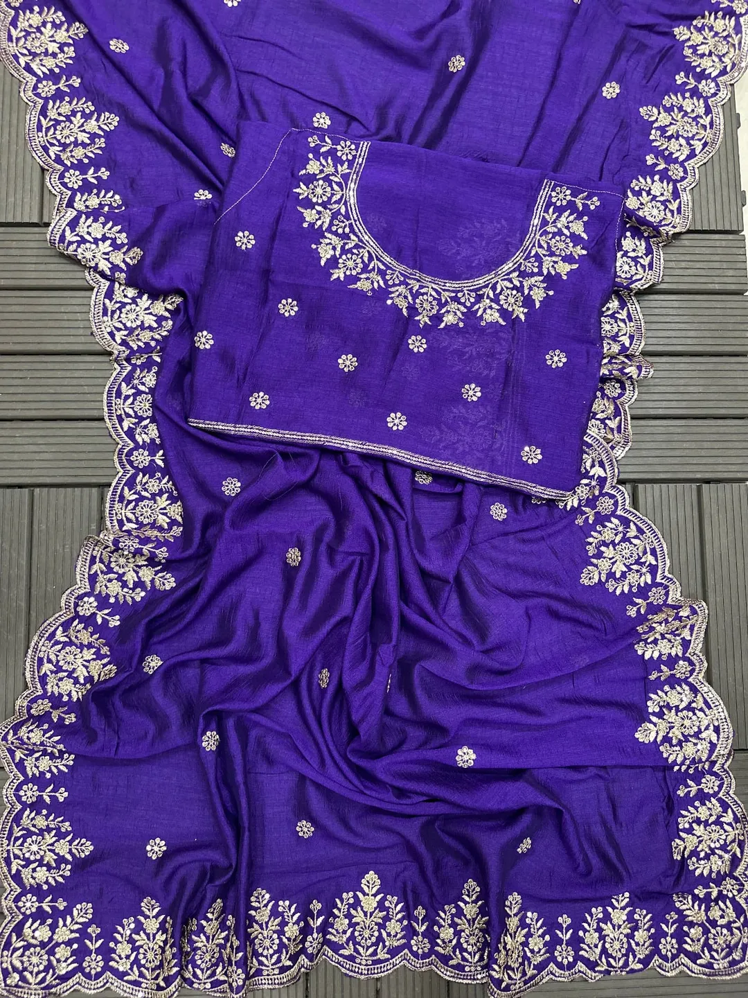 Designer Vichitra Silk Embroidered Saree - View 5