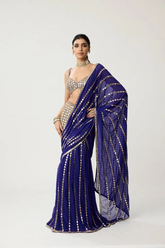Ready-to-Wear Mirror Work Saree - Blue