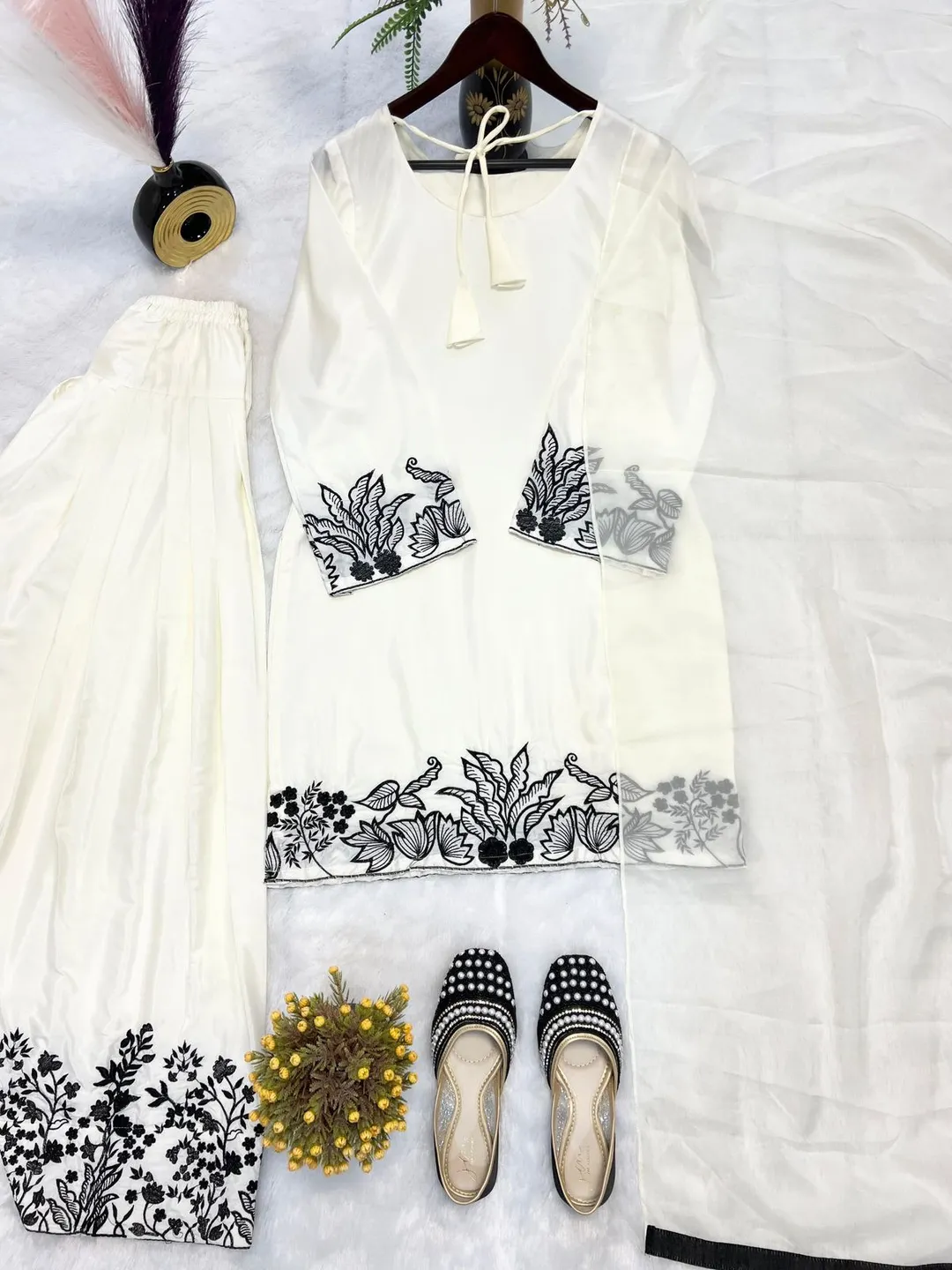 Designer Party Wear Top with Farshi Salwar Set - View 2