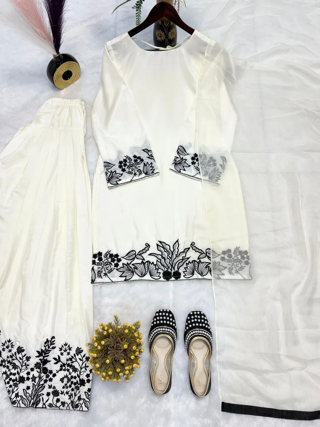 Designer Party Wear Top with Farshi Salwar Set - View 4