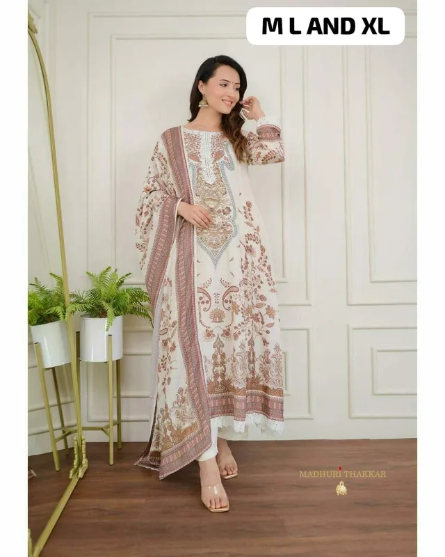Pakistani Style Muslin Suit Set with Designer Dupatta