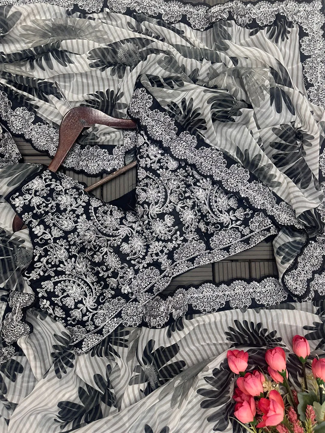 Trending Embroidery Cording Ready-to-Wear Saree