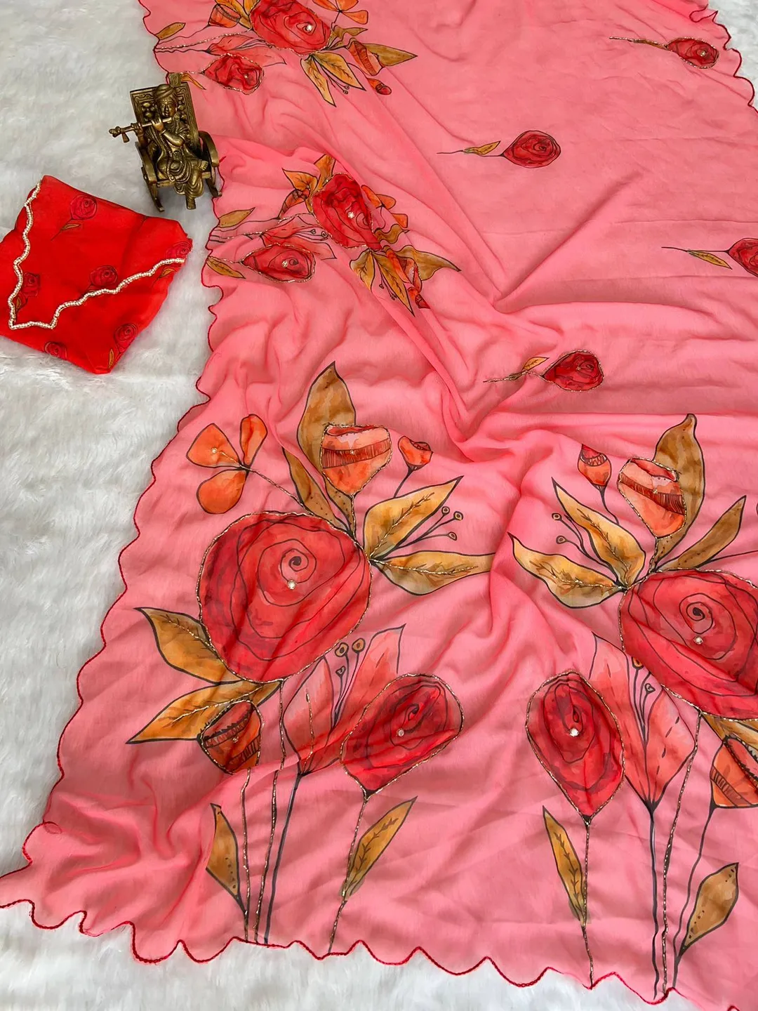 Soft Pure Georgette Handwork Saree - View 2