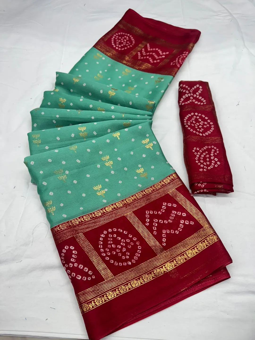 Mose Foil Bandhani Print Saree