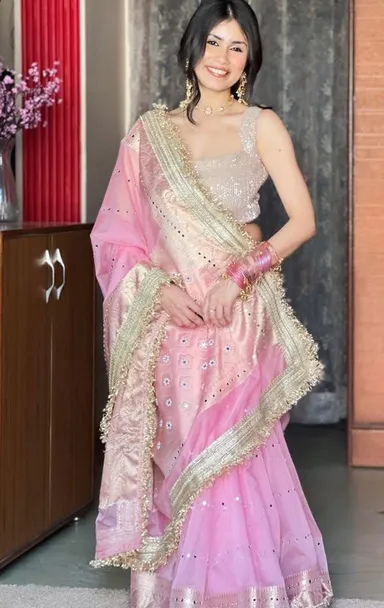 Banarasi Soft Glass Tissue Silk Mirror Work Saree