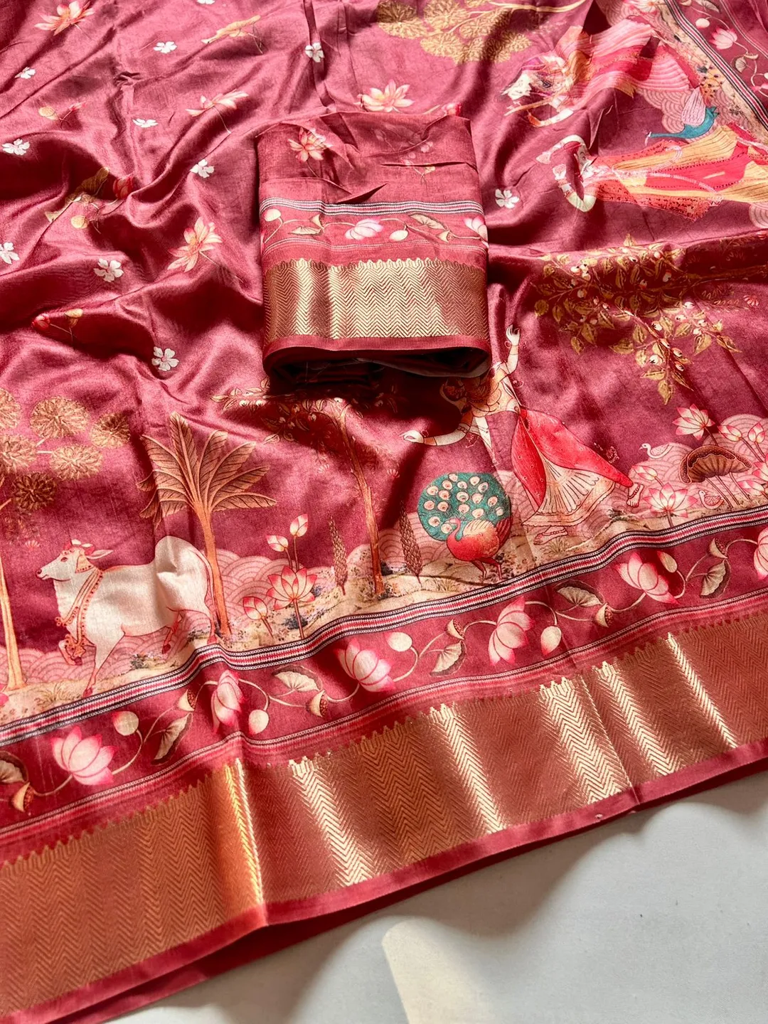 Soft Dola Silk Kalamkari Print Saree - Second View