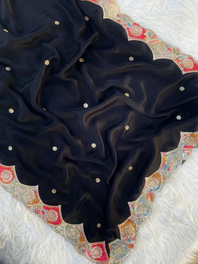Fresh Arrival – Black Satin Georgette Saree - View 4