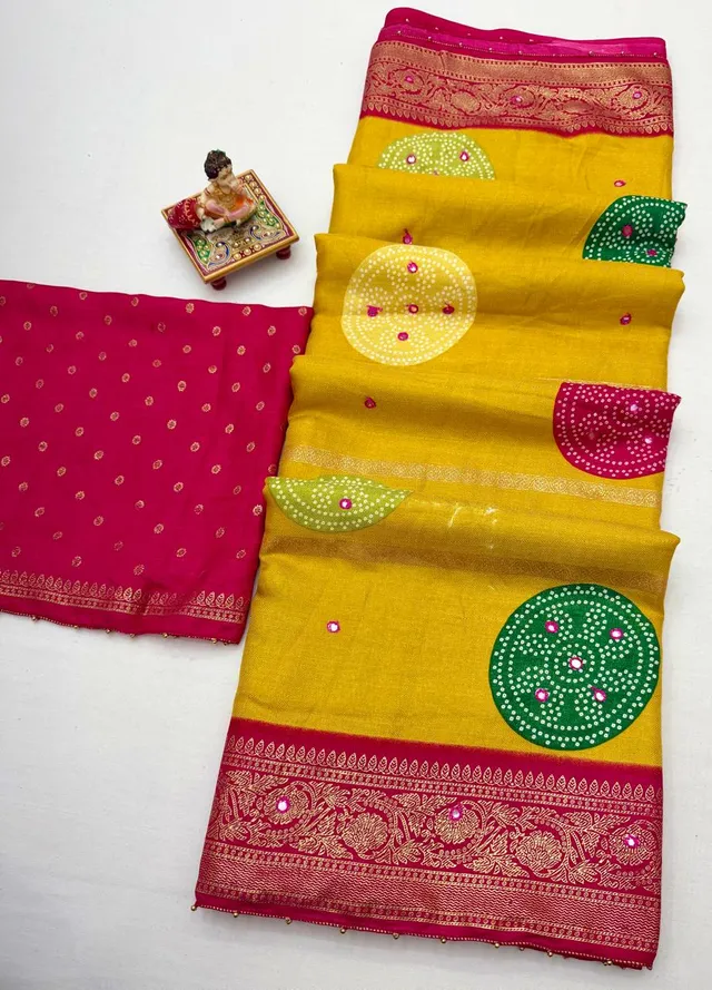 Soft Pashmina Silk Bandhani Mirror Work Saree – New Launch - Second View