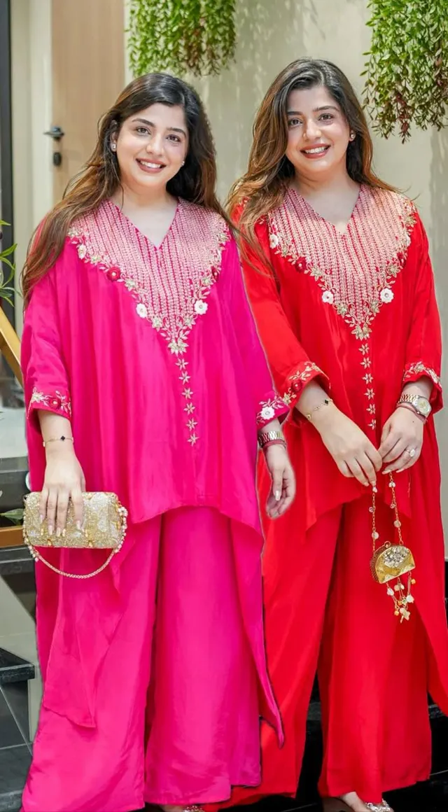 Designer Heavy Chinon Kaftan Cord Set - View 5