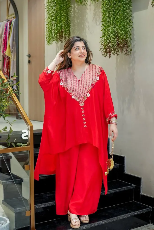 Designer Heavy Chinon Kaftan Cord Set - View 2