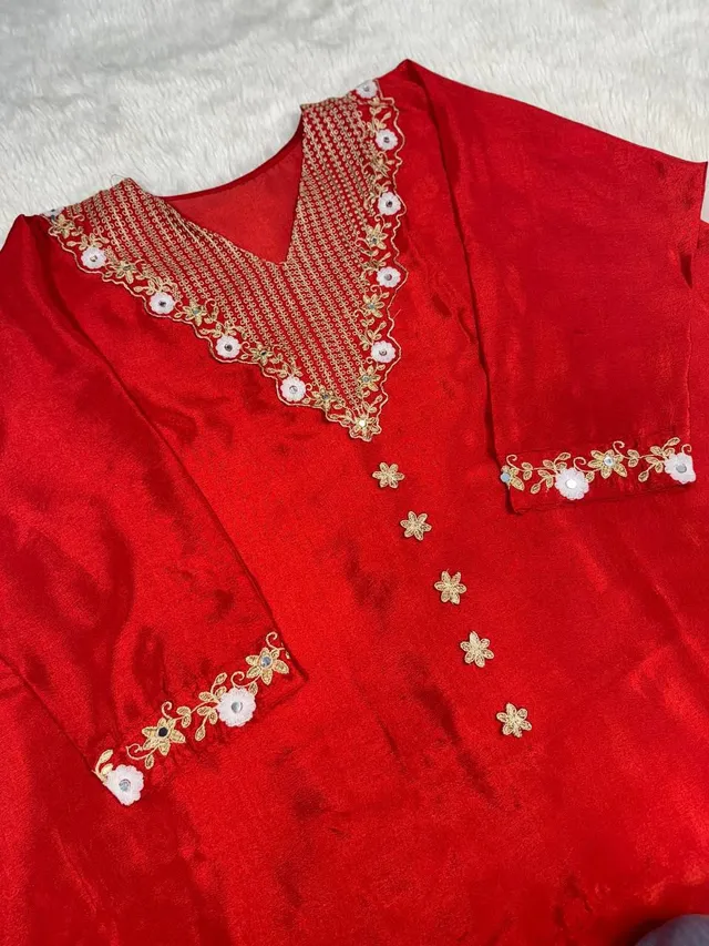 Designer Heavy Chinon Kaftan Cord Set - View 5